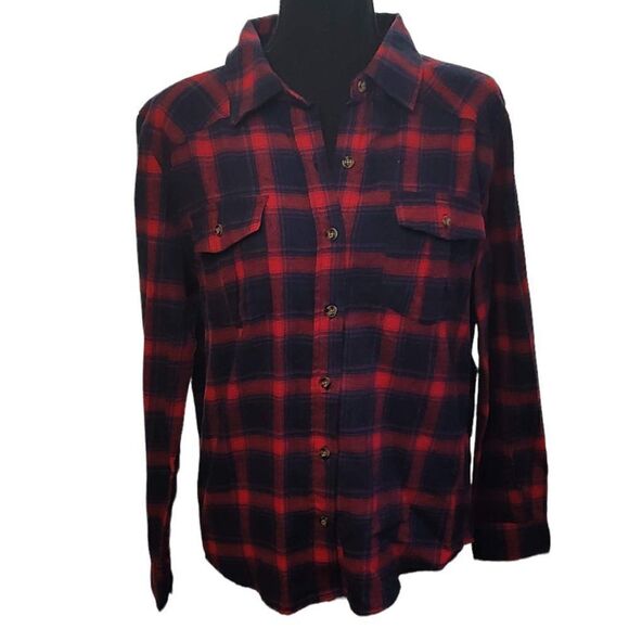 Active USA Red Blue Plaid Button Down Shirt Medium - Picture 1 of 5
